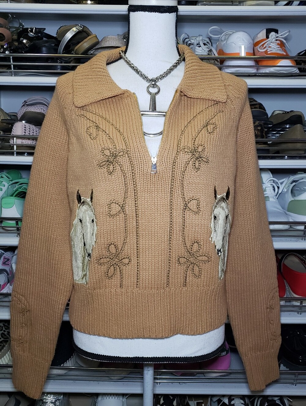 blueb Zip Up Embroidered Horse Sweater - Picture 2 of 8